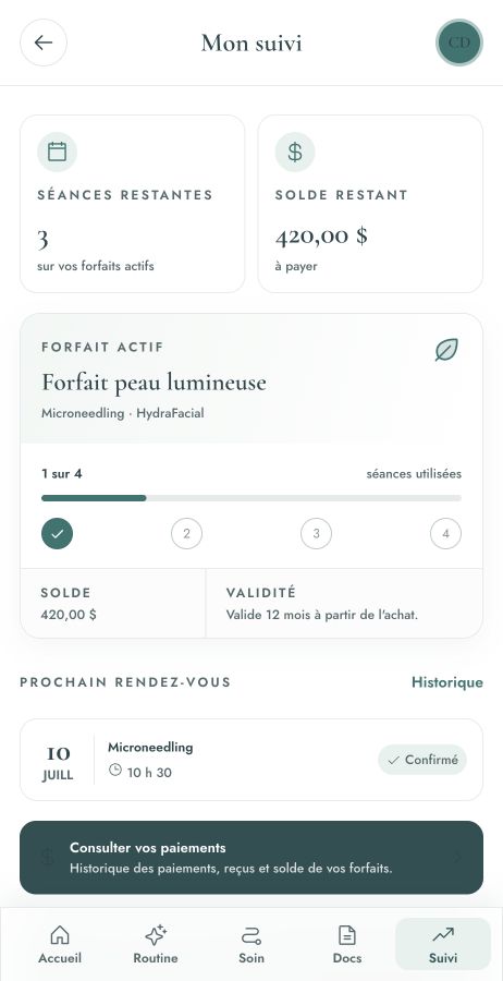 Forfait et rendez-vous sur mobile